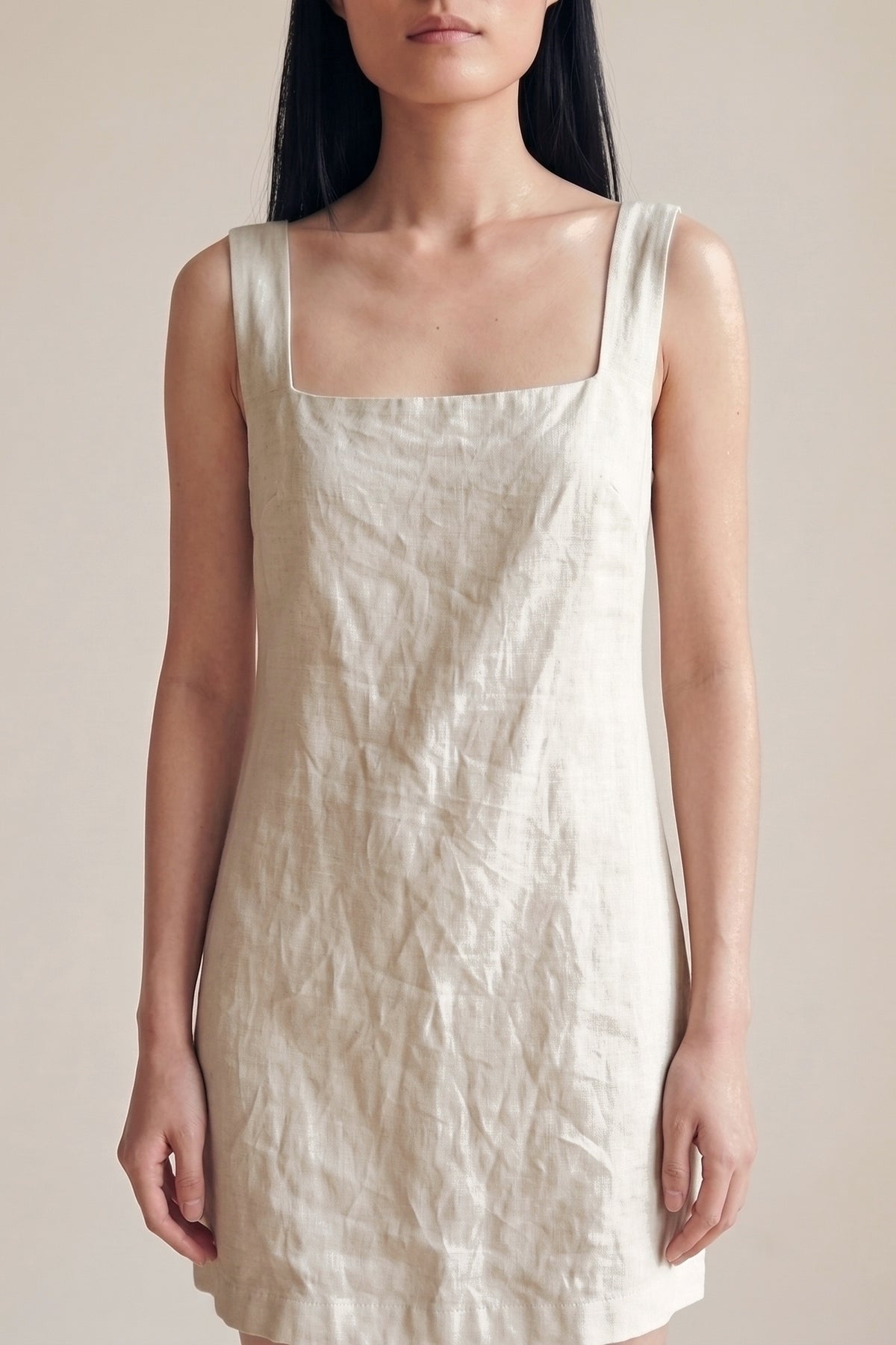 Vestido Laura Linho Puro Cru — Detalhe #Cor_Cru