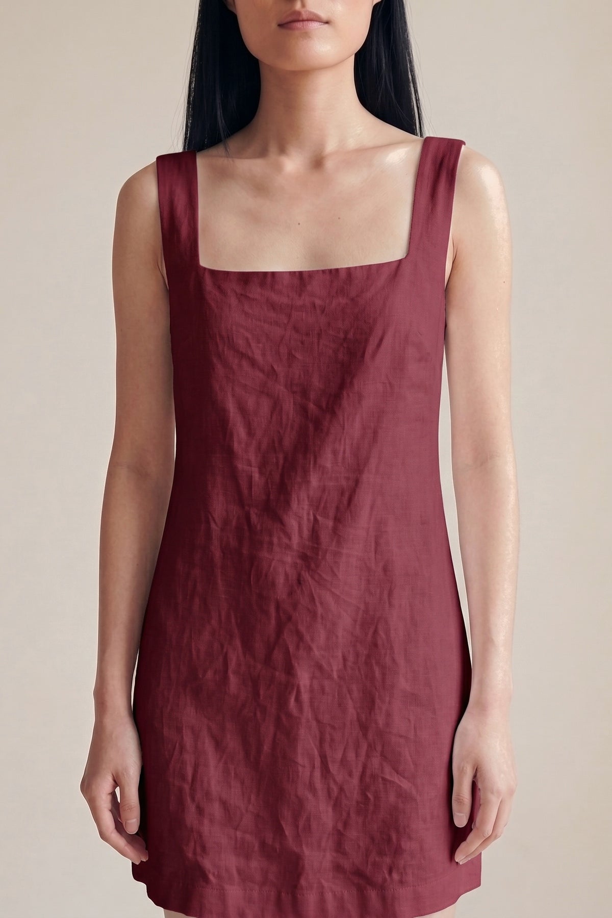 Vestido Laura Linho Puro Marsala — Detalhe #Cor_Marsala