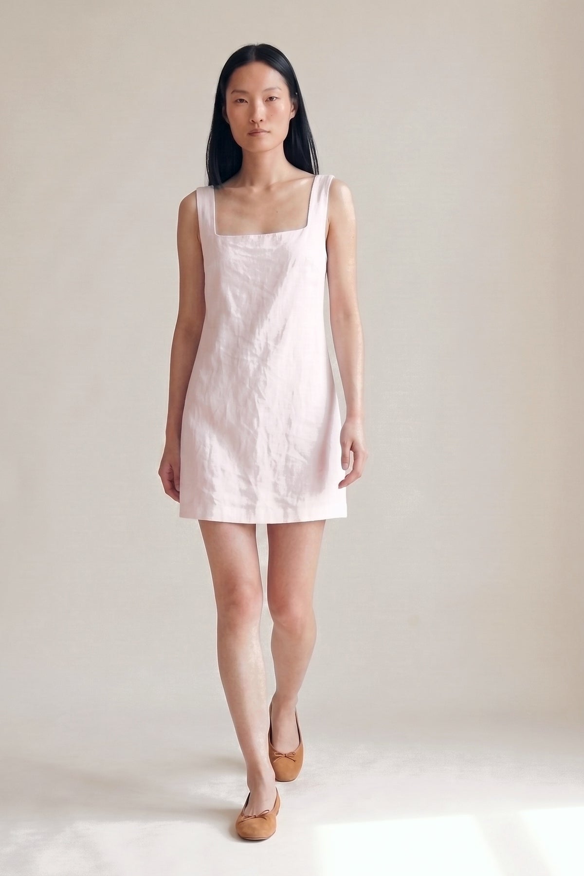 Vestido Laura Linho Puro Rosa Bebê — Andando #Cor_Rosa Bebê