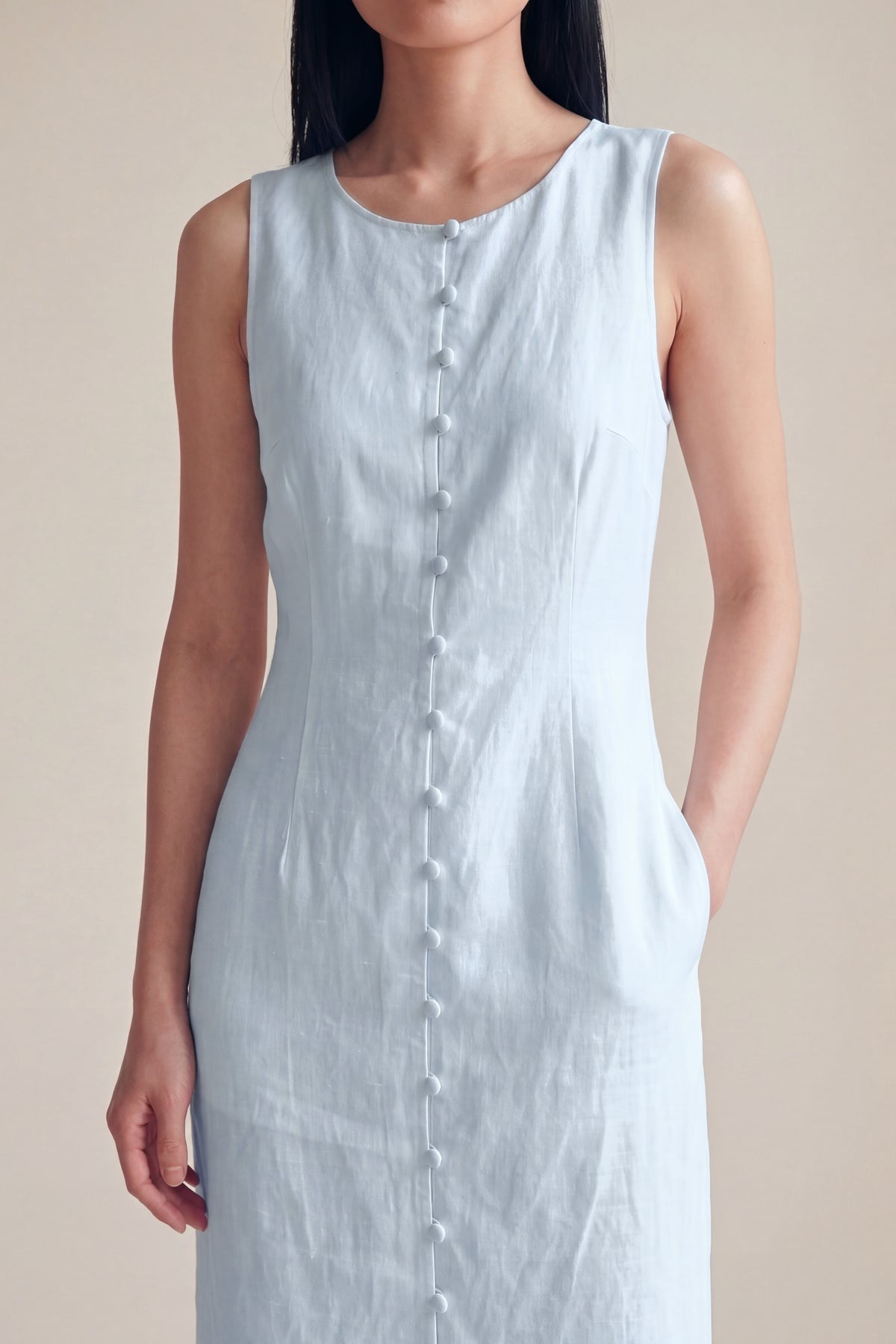 Vestido Midi Carol Azul Bebê — Detalhe