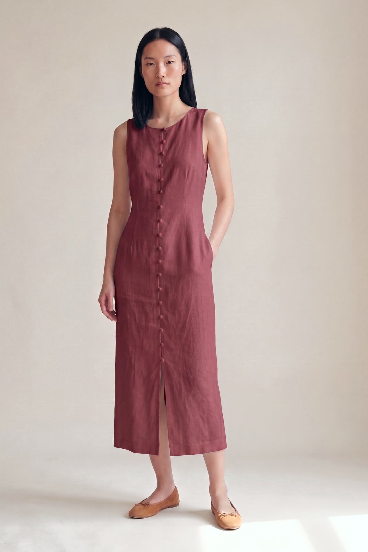 Vestido Midi Carol Marsala — Frente