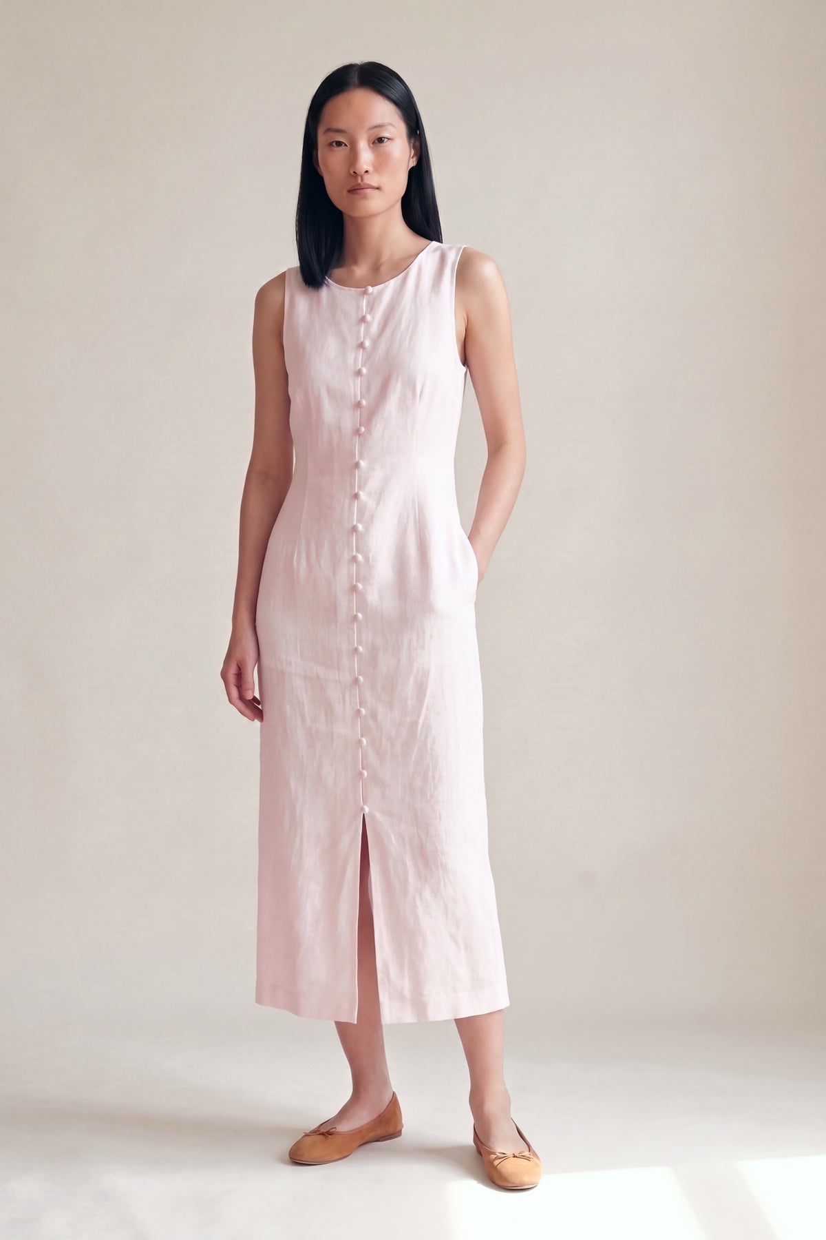 Vestido Midi Carol Rosa Bebê — Frente